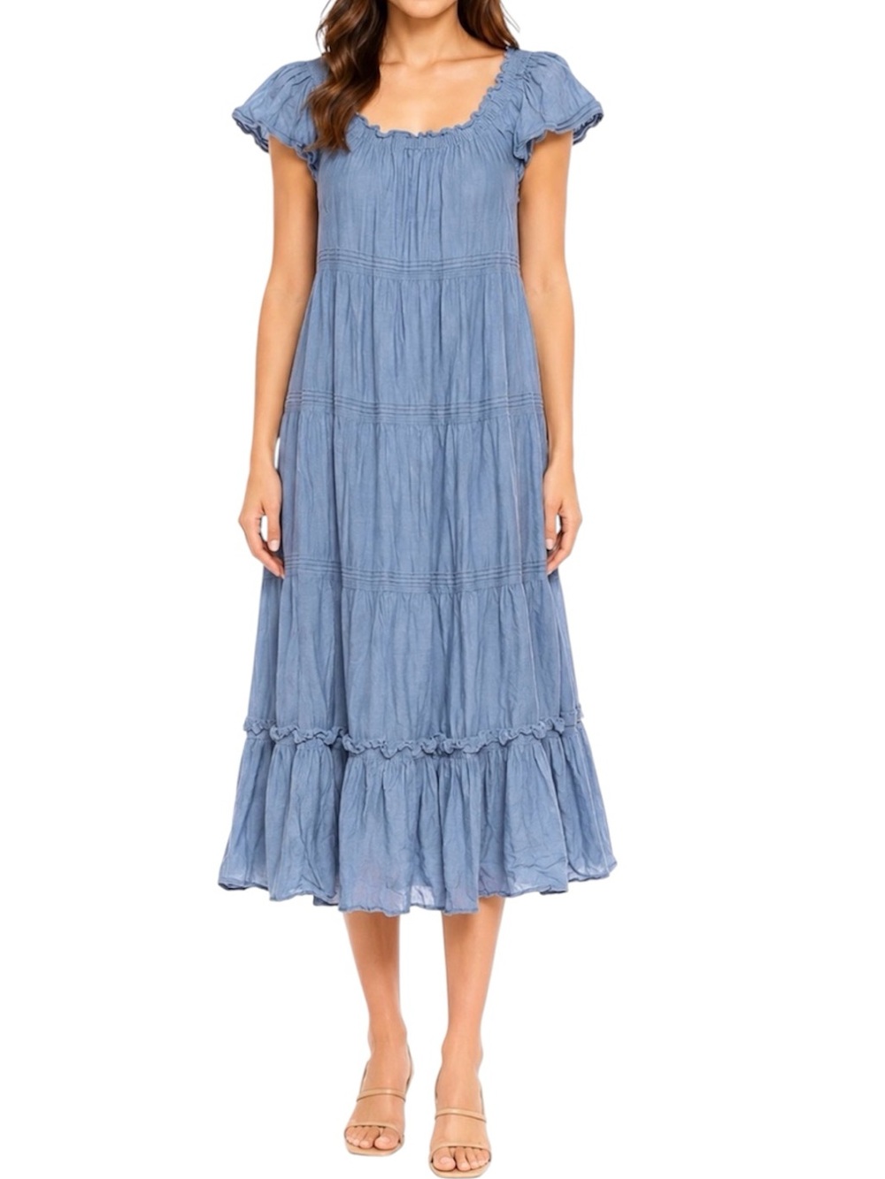 THE GREAT. tiered linen blend boho minimalist midi dress size 0 or XS